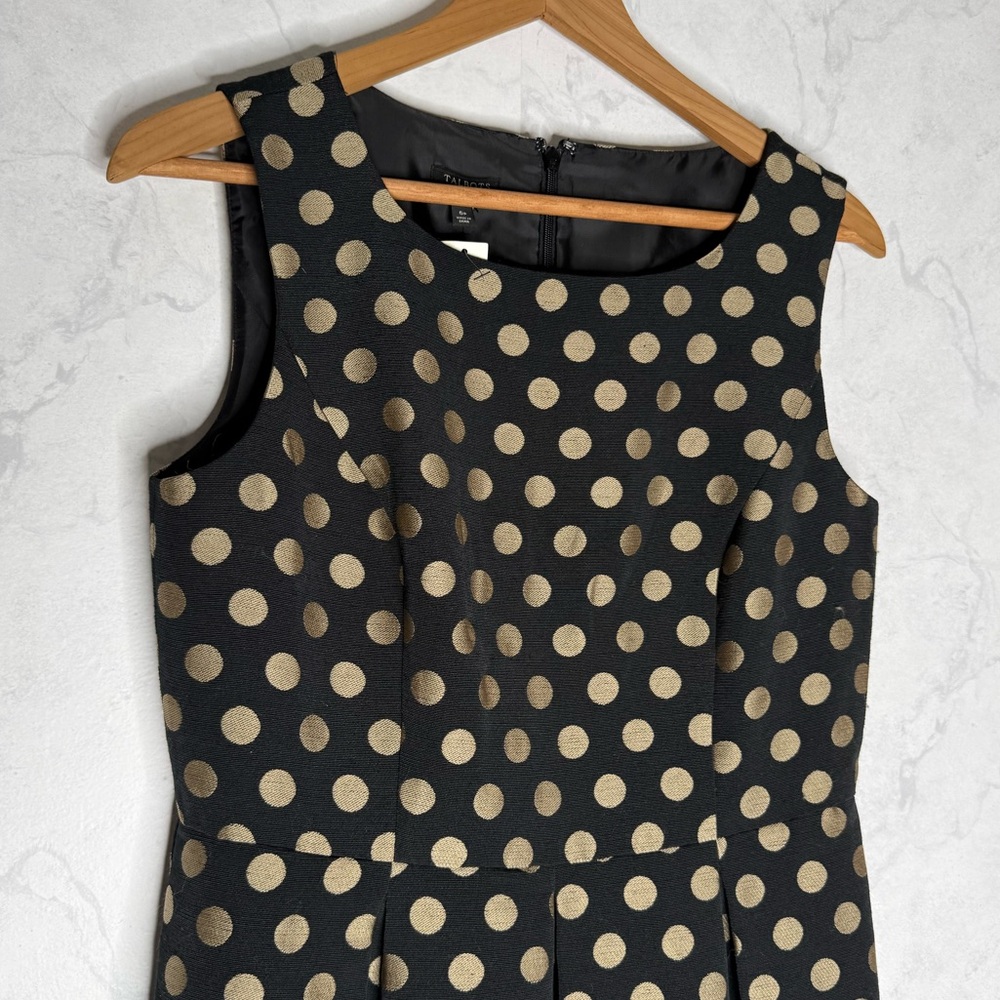 Talbots retro black polka dot pleated fit and flare party dress - Picture 3 of 7